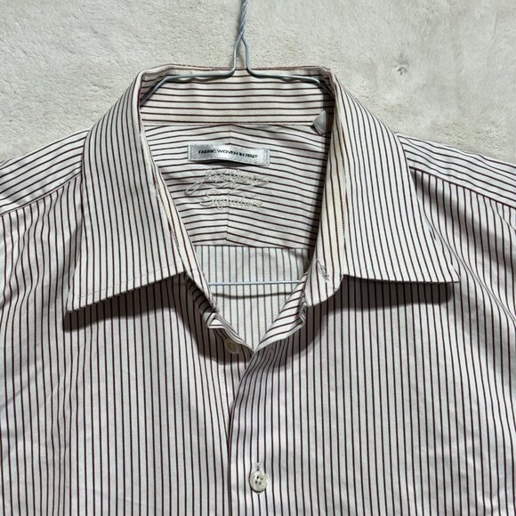 Jack Lipson Signature Shirt Long Sleeve White Striped Woven in Italy Mens 17L - Picture 3 of 13
